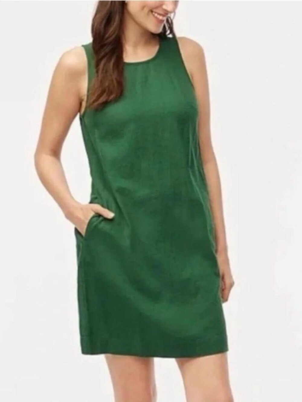 J. Crew Factory linen-blend shift mini dress Fern Canyon green summer travel 14